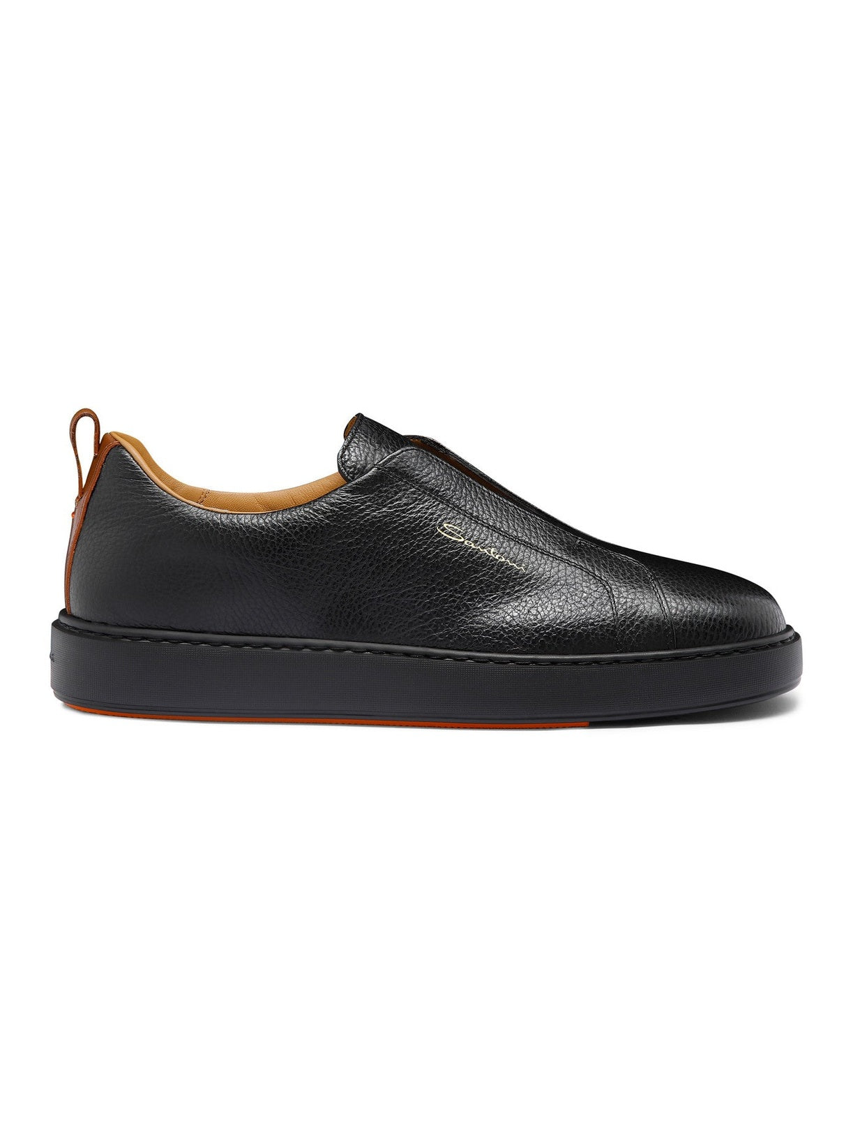 Men's black tumbled leather slip-on sneaker