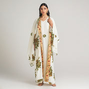 MODAL PRINTED DRESS WITH CAPE AND SCARF