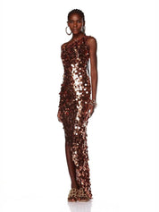 Farah one shoulder gold gown