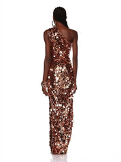 Farah one shoulder gold gown