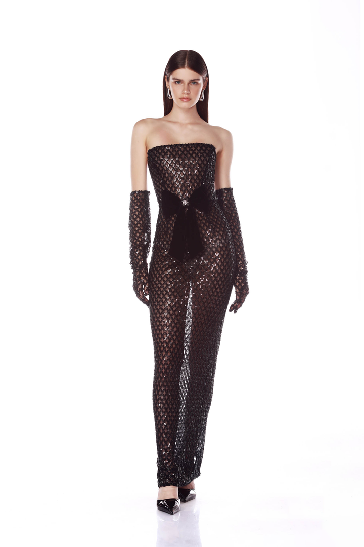 FARAH EMBELLISHED MAXI DRESS WITH GLOVES