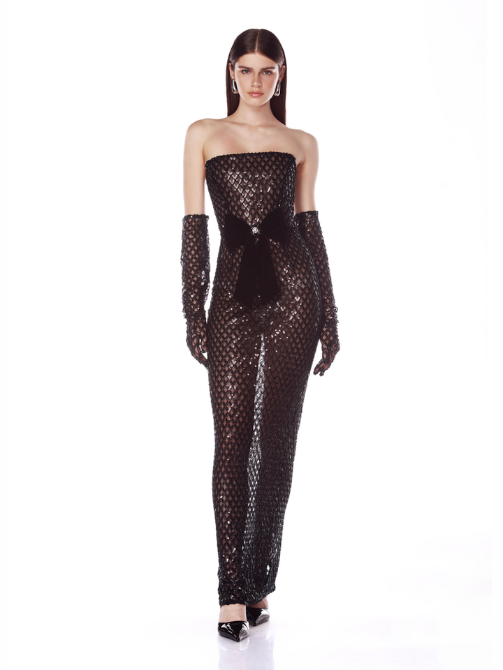 Farah embellished maxi dress with gloves