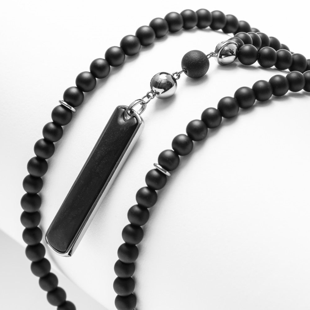 Necklace/rosary made of onyx stone, 99 beads, with silver