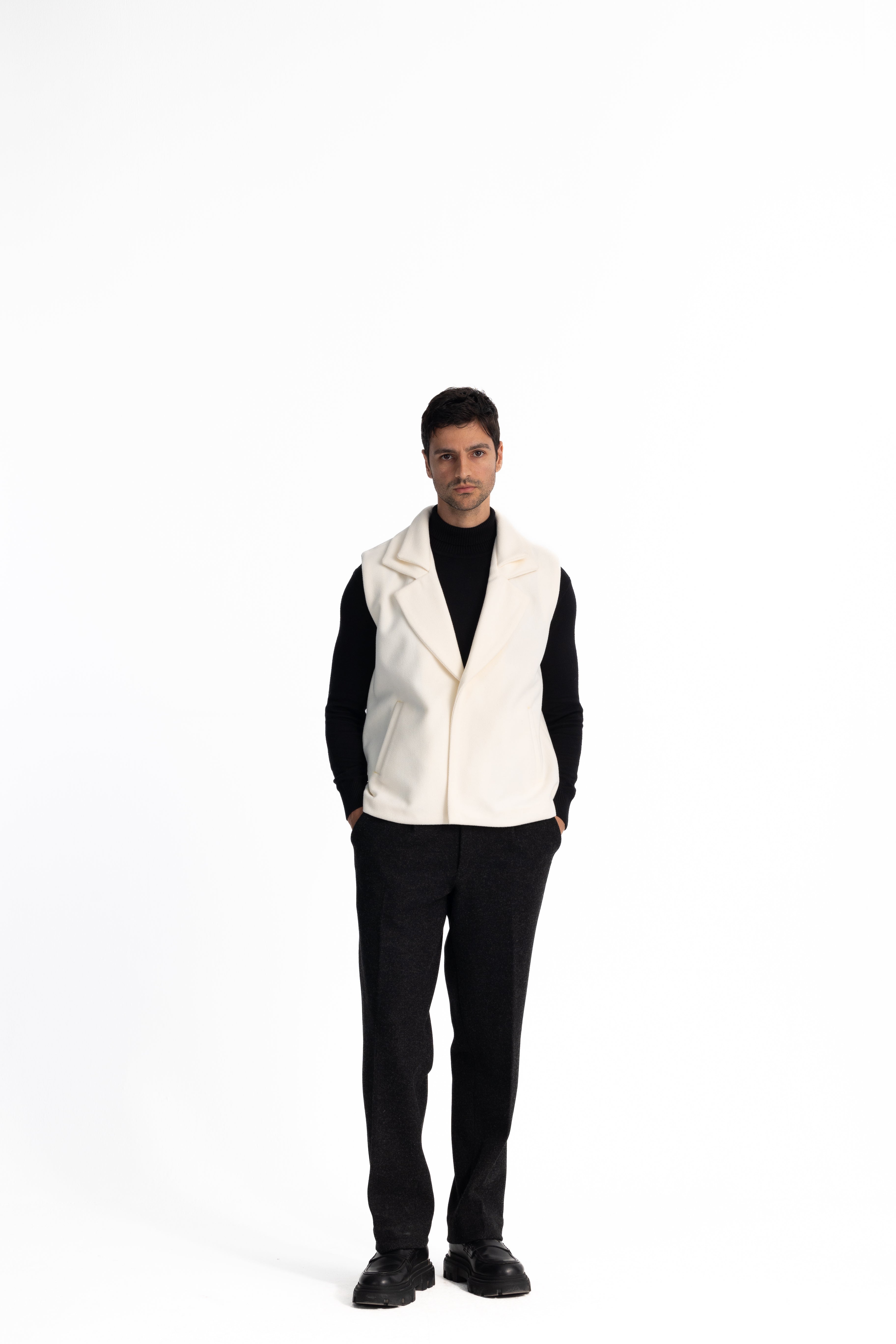 White Twin Collar Vest