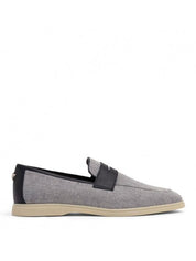 Beige and blue cotton and leather mens loisir gomme