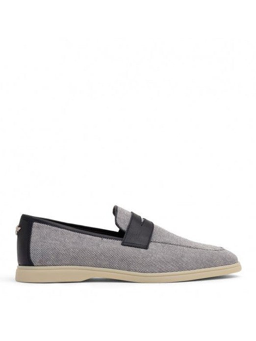 Beige and blue cotton and leather mens loisir gomme
