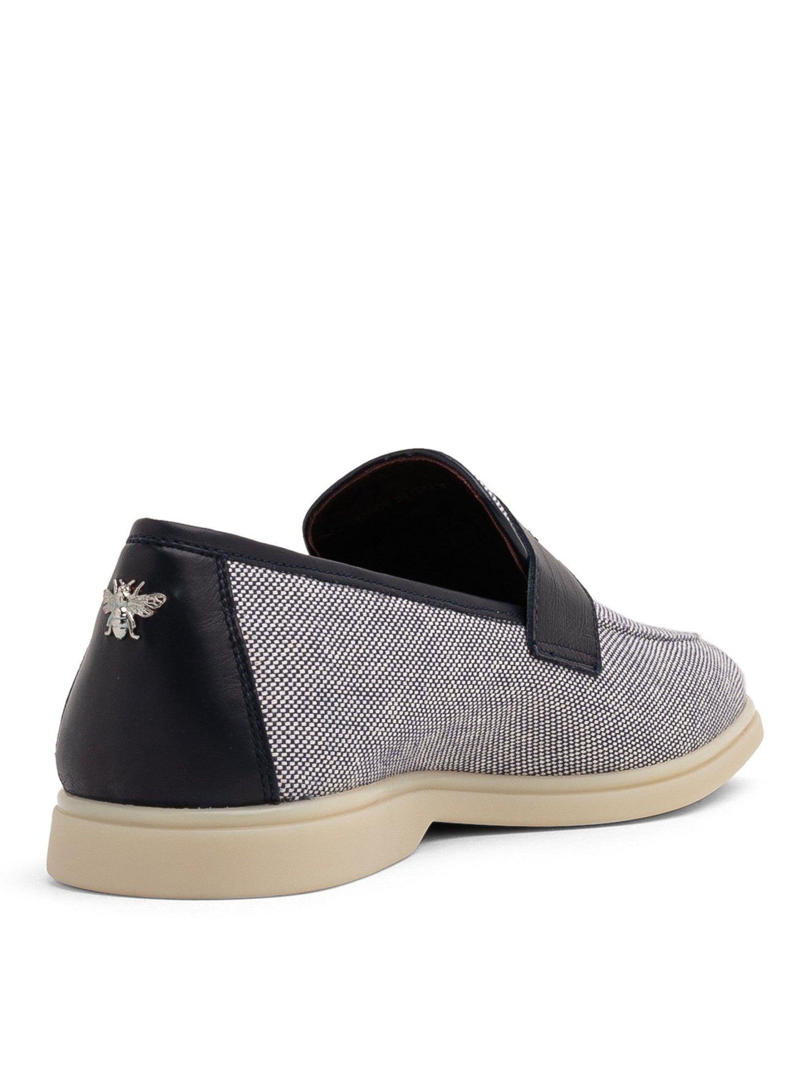 Beige and blue cotton and leather mens loisir gomme