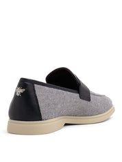 Beige and blue cotton and leather mens loisir gomme