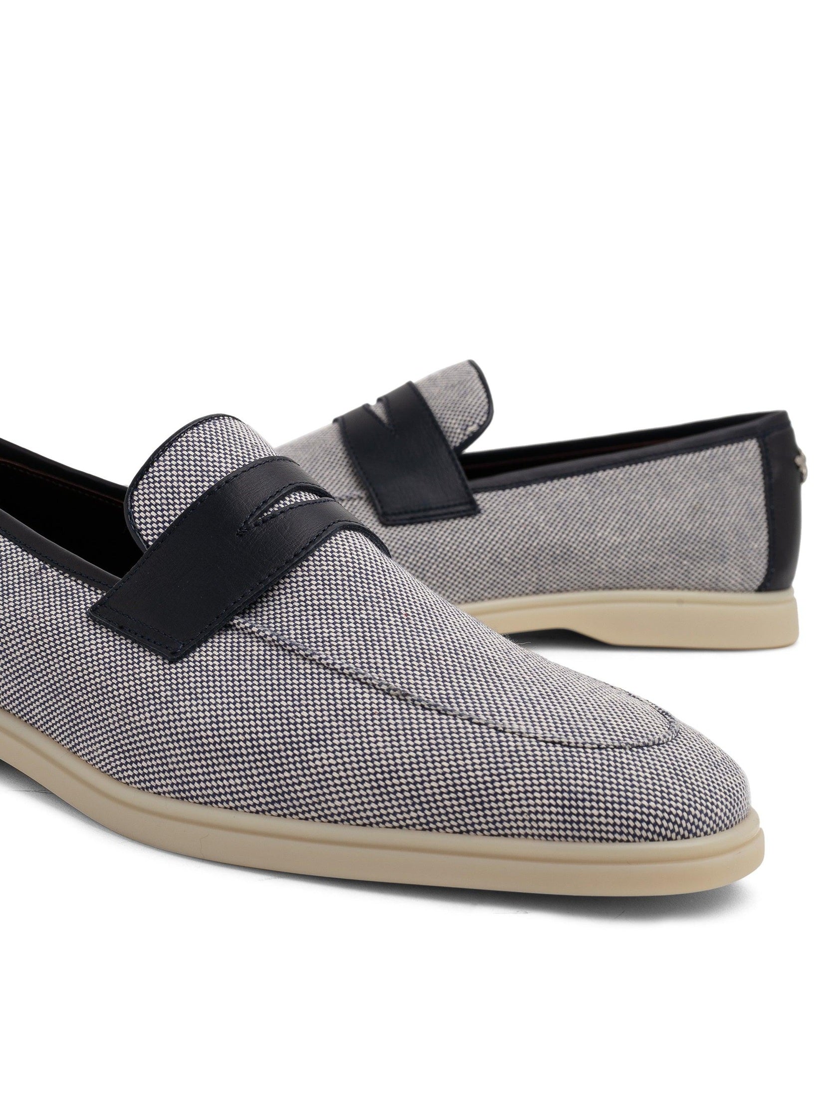 Beige and blue cotton and leather mens loisir gomme