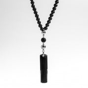 Necklace/rosary made of onyx stone, 99 beads, with silver