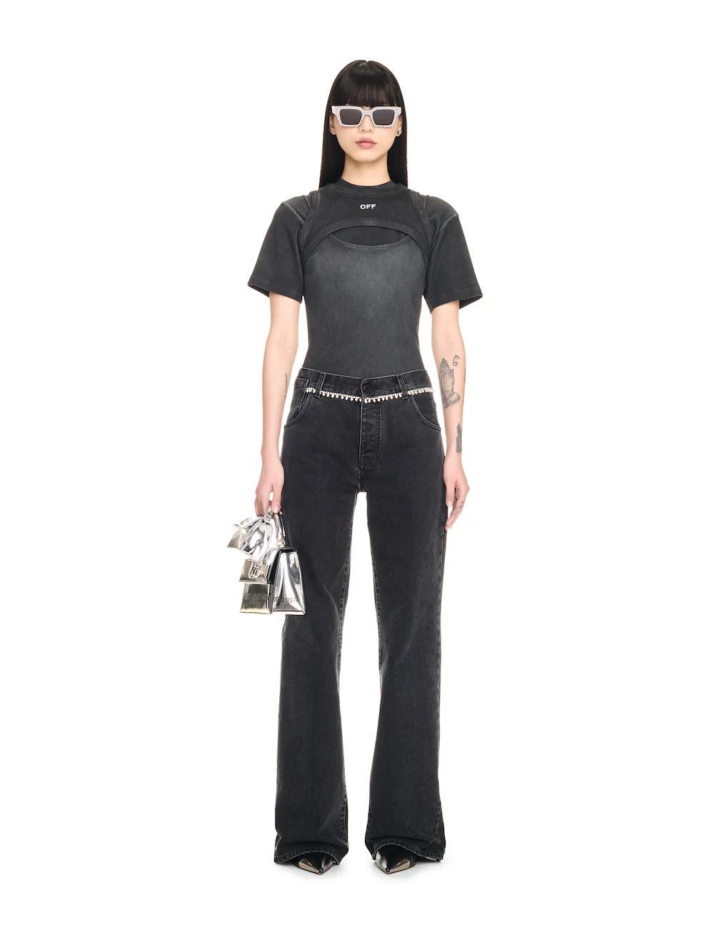 Embellished wide denim pants