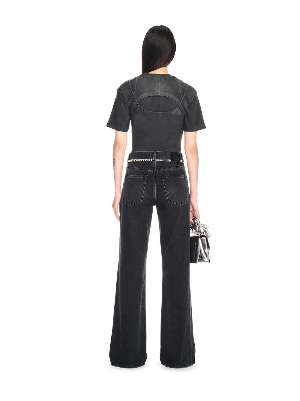 Embellished wide denim pants