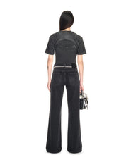 Embellished wide denim pants