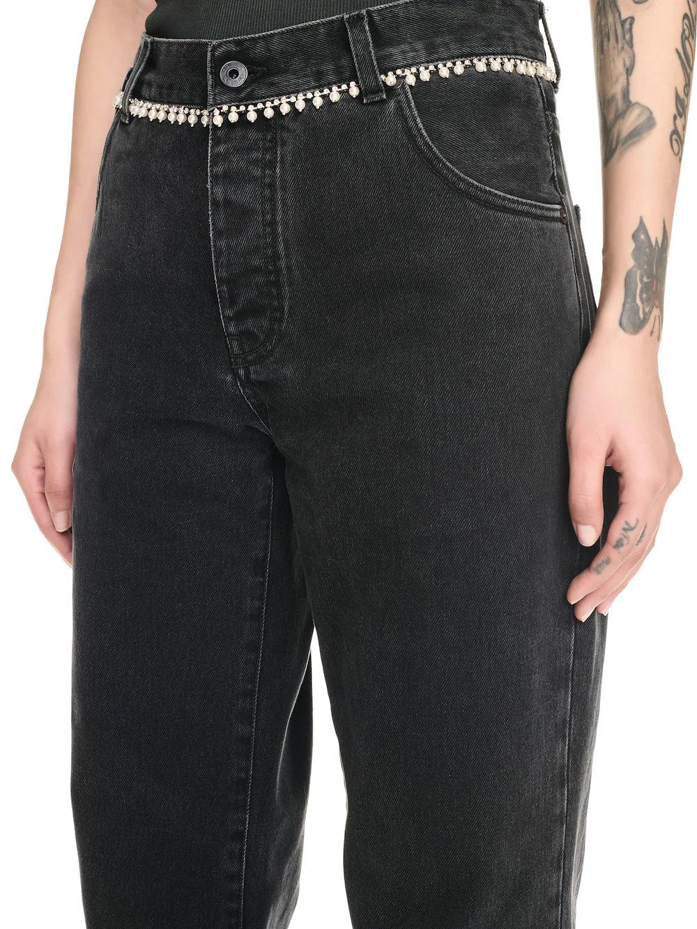 Embellished wide denim pants
