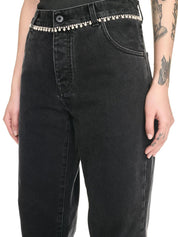 Embellished wide denim pants