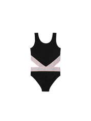 BOOKISH LOGO BAND CUT SWIMSUIT BLACK LILA