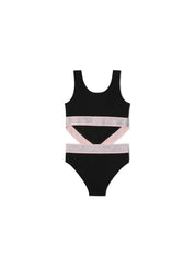 BOOKISH LOGO BAND CUT SWIMSUIT BLACK LILA