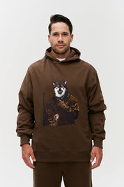 brown Cenmar hoodie with Wolf artwork print