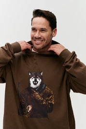 brown Cenmar hoodie with Wolf artwork print