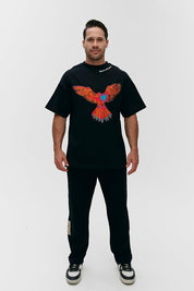 BLACK COTTON CENMAR T-SHIRT WITH PRINTED PICTURE