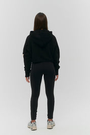 Black Cropped Hoodie With Cenmar Patch