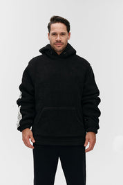 Black Graphic Hoodie With Cenmar Around The Neck