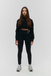 Black Cropped Hoodie With Cenmar Patch