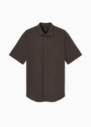 Men's short-sleeved lapel plaid textured business casual shirt