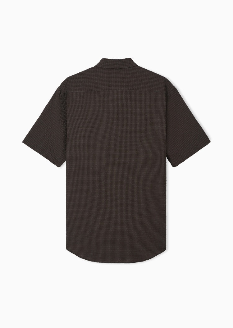 Men's short-sleeved lapel plaid textured business casual shirt