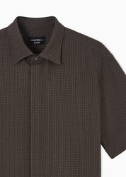 Men's short-sleeved lapel plaid textured business casual shirt