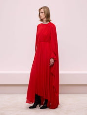 RED DRESS WITH PLEATED DETAIL