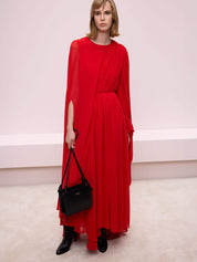 RED DRESS WITH PLEATED DETAIL