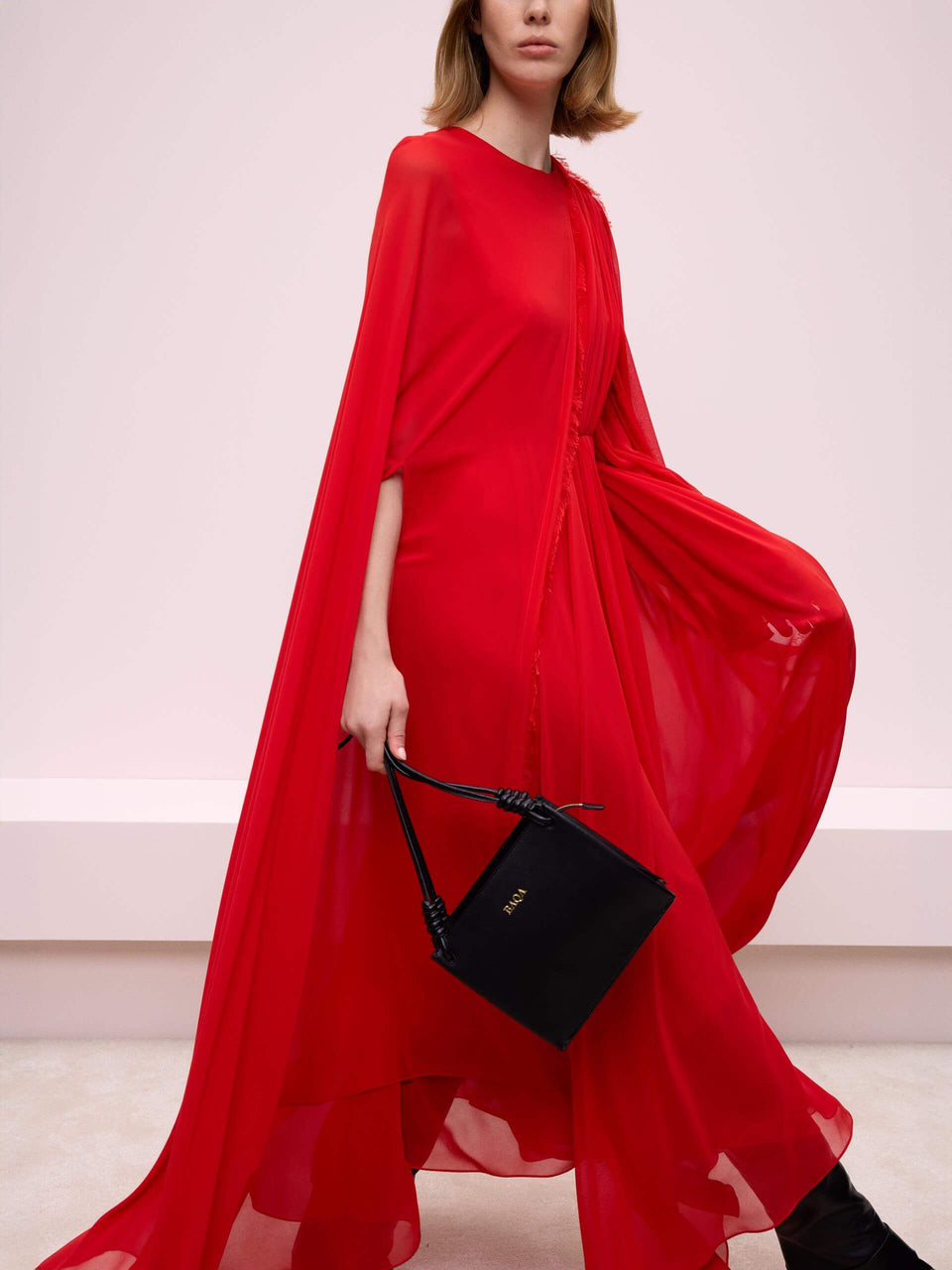 RED DRESS WITH PLEATED DETAIL