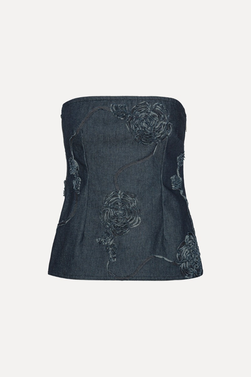 Denim Sleeveless Top Dark Blue