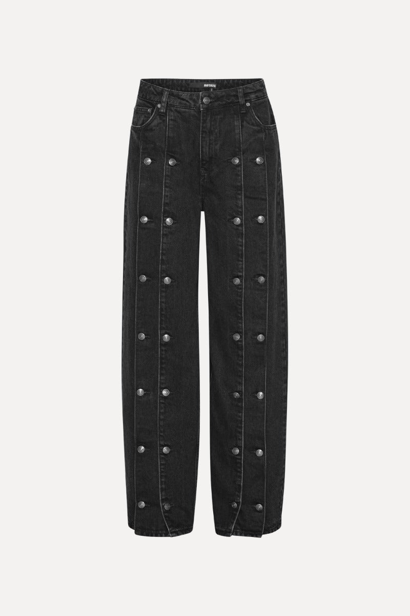 Button Detail Wide Jeans Black