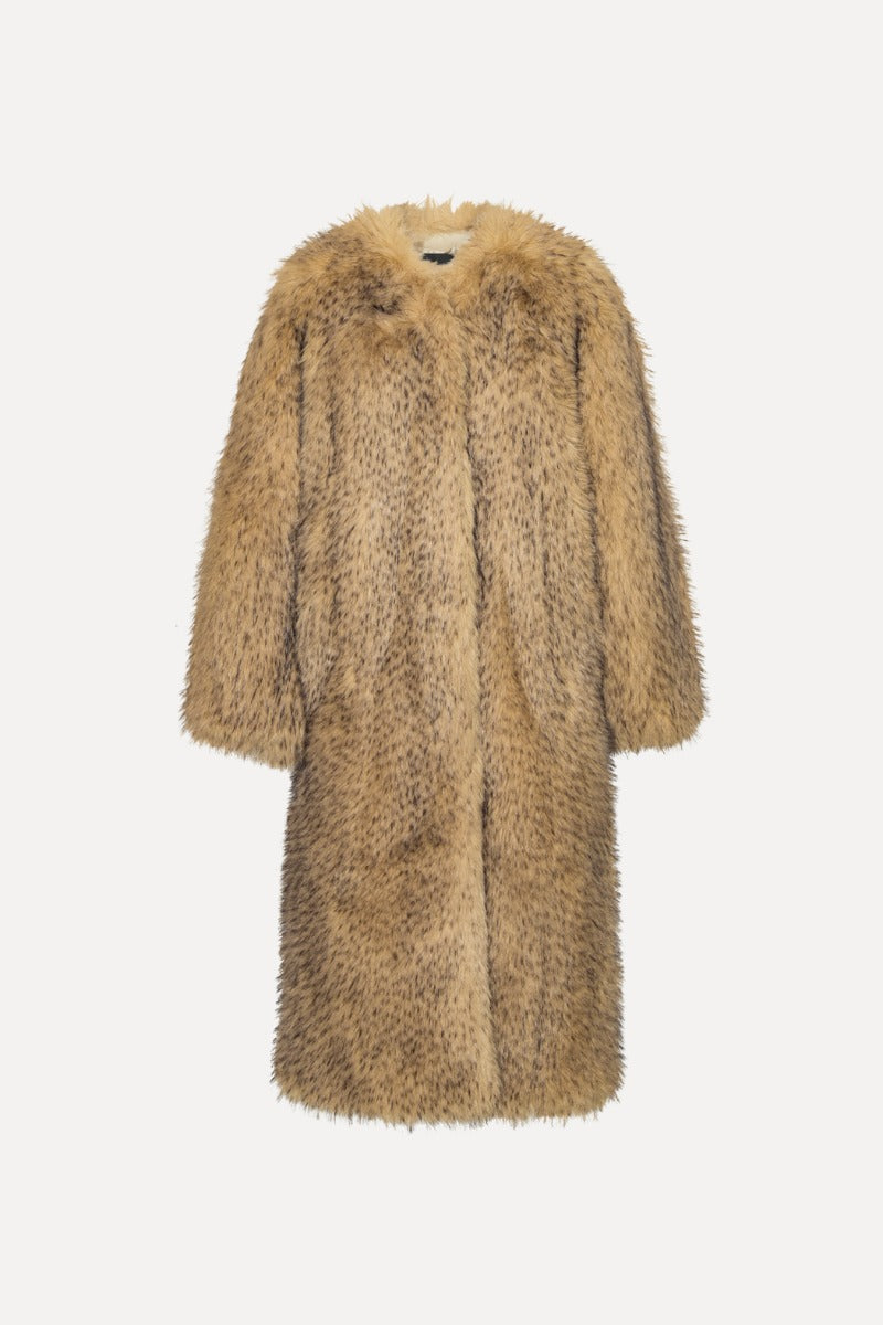 Faux Fur Long Coat Beige