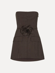 Pinstripe belted long top dark brown