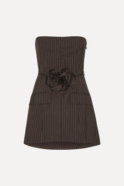 Pinstripe Belted Long Top Dark Brown