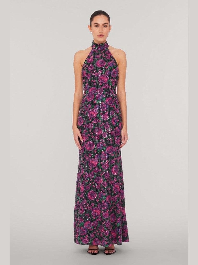 Sequins halterneck dress pink print