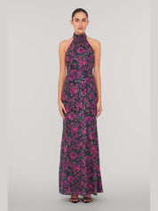 Sequins halterneck dress pink print