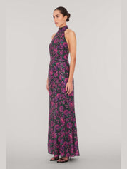 Sequins halterneck dress pink print