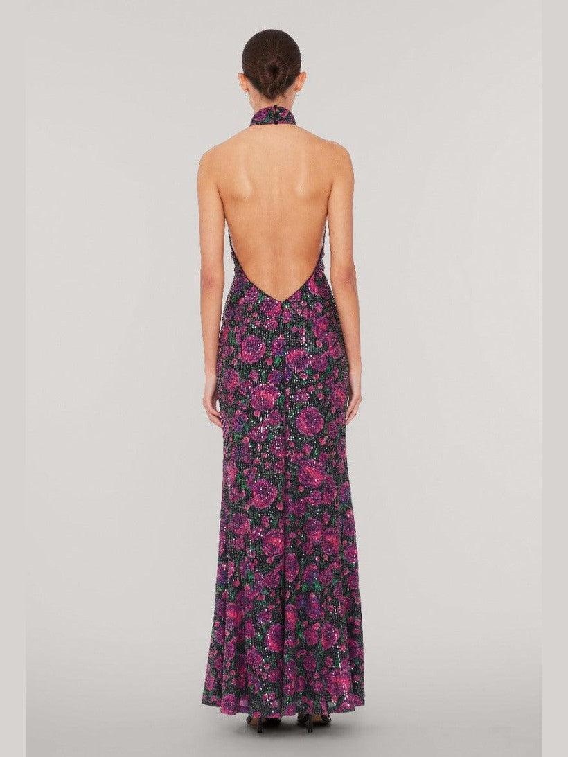 Sequins halterneck dress pink print