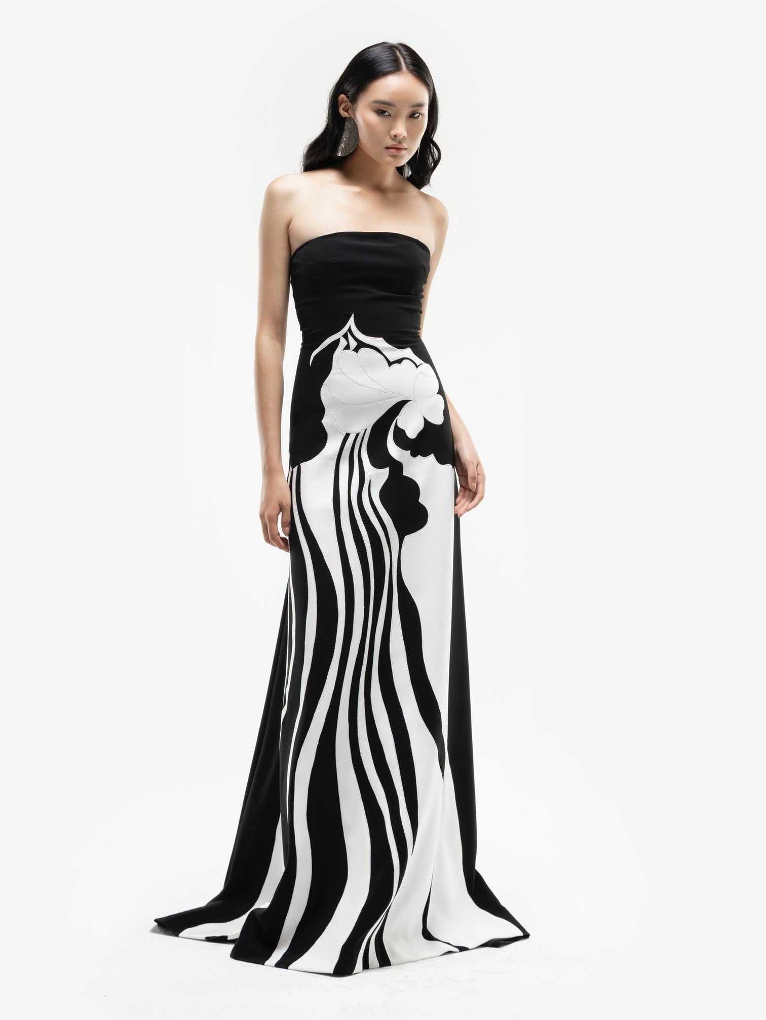 Strapless Embroidered Crepe Dress