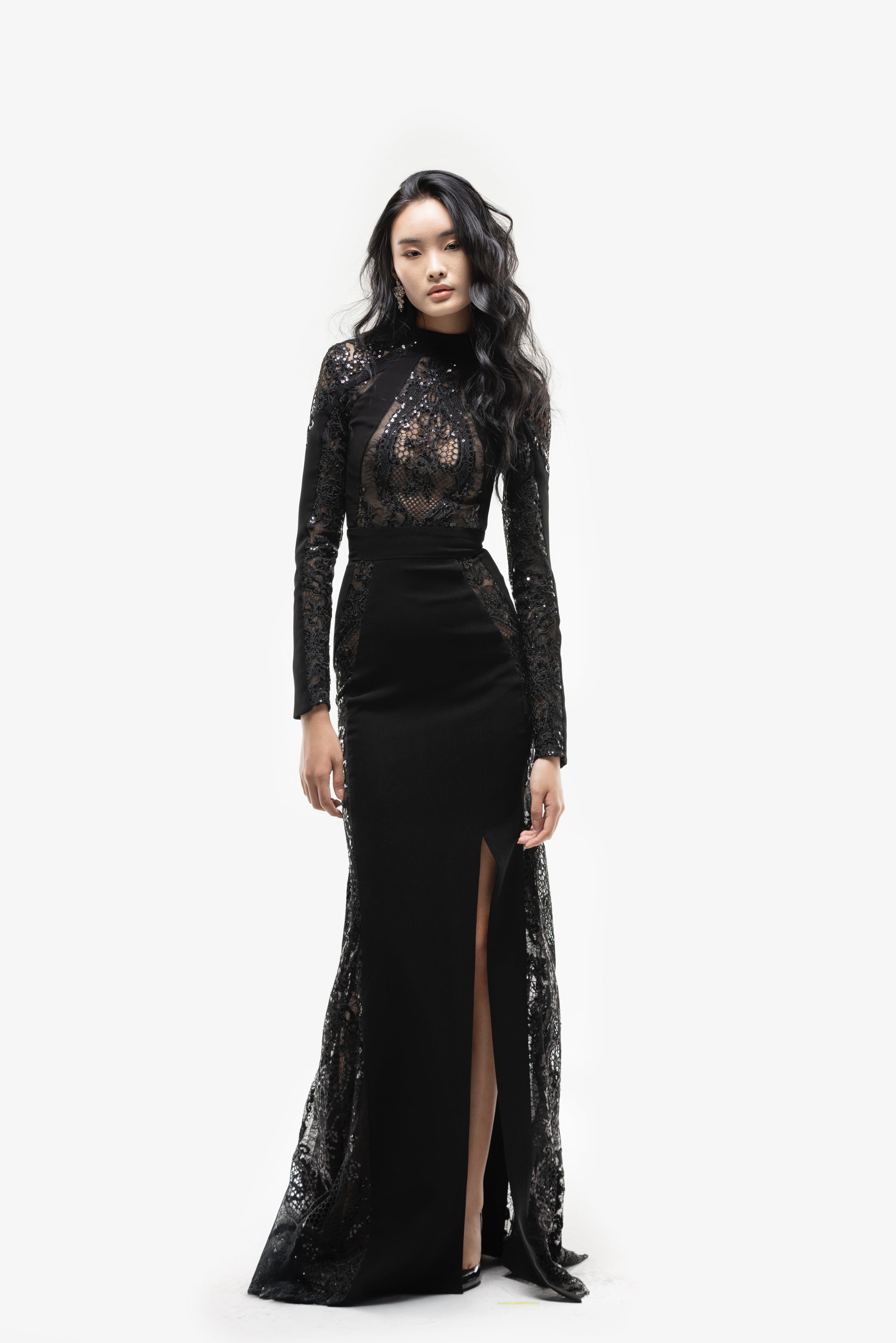 Embroidered Lace Long Sleeve Dress