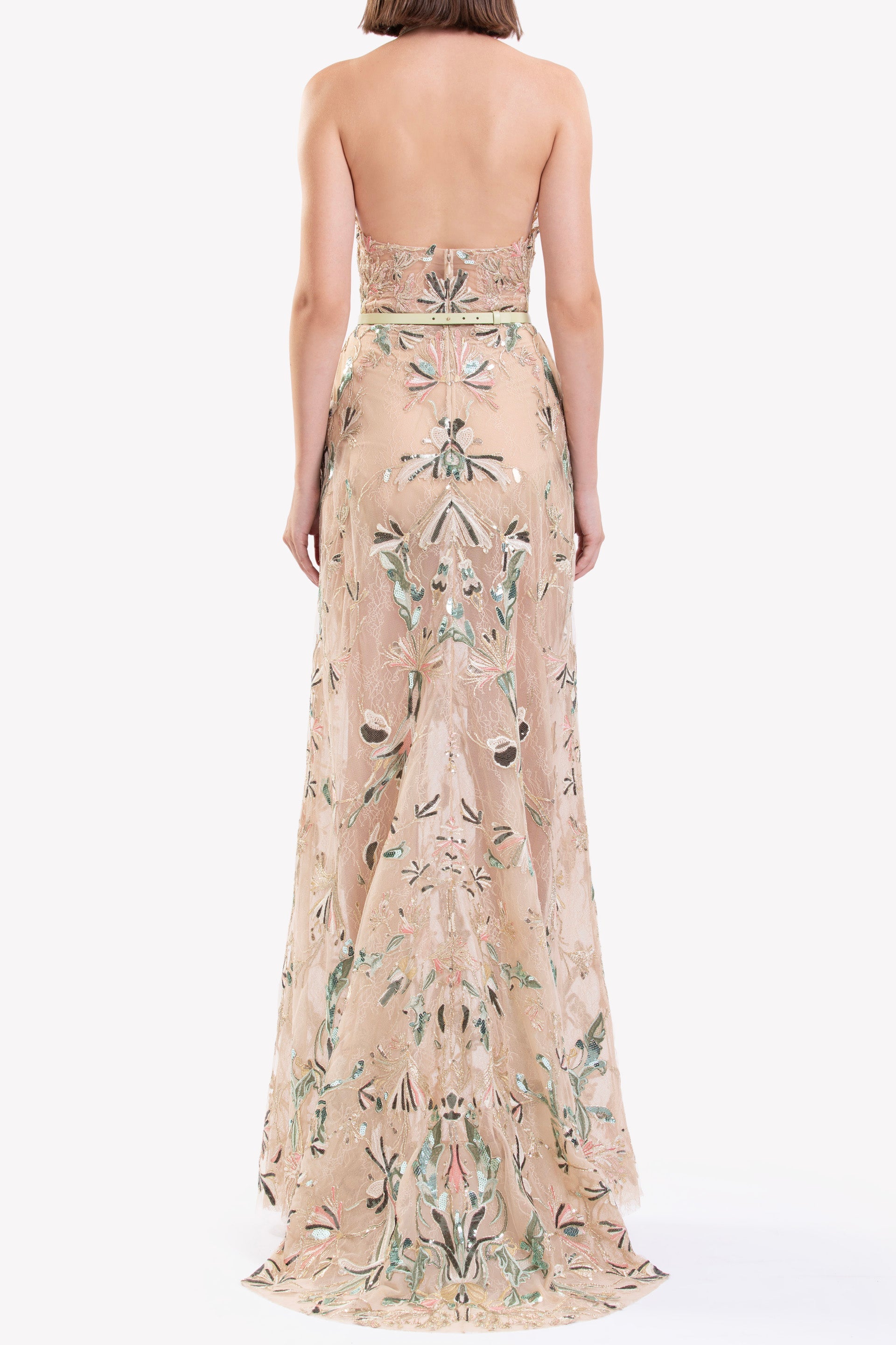 Embroidered Halter-Neck Lace Dress