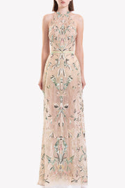 Embroidered Halter-Neck Lace Dress