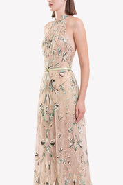 Embroidered Halter-Neck Lace Dress